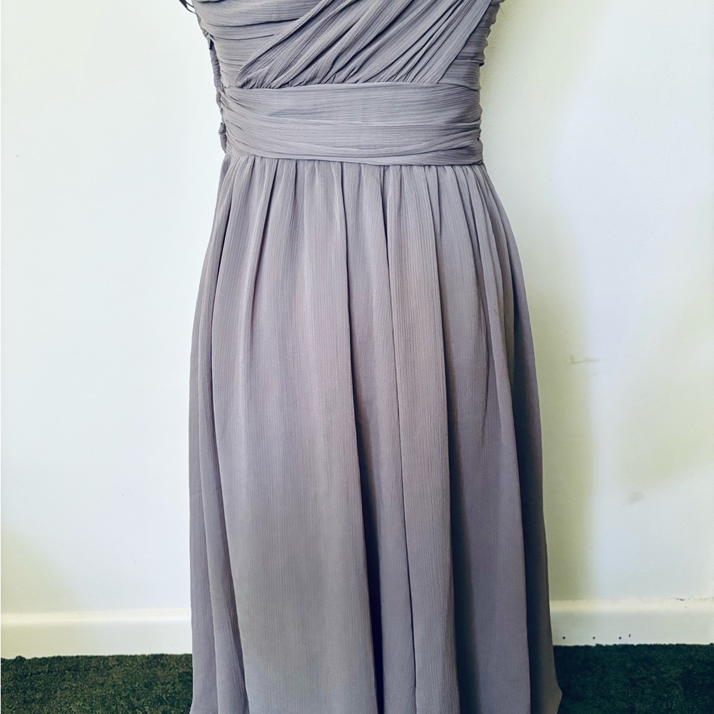 H&M US 8 Fit And Flare Grey Midi Cocktail Dress w Chiffon Style Ruched Bodice - Picture 8 of 14